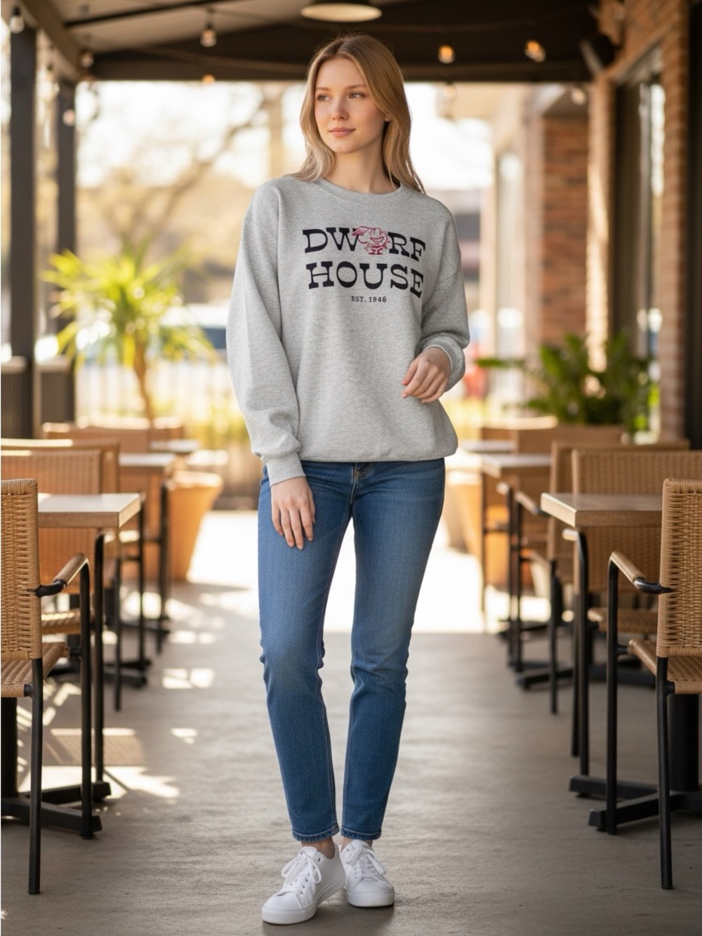 Hanes Gray Chick Fil a CFA 'Dwarf House' Graphic Sweatshirt